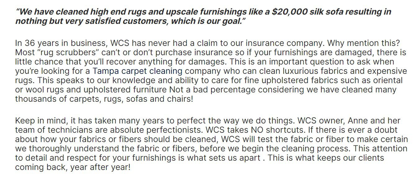 South Tampa Carpet & Upholstery Cleaners for high end furnishings. 33608, 33609, 33611, 33616, 33621, and 33629